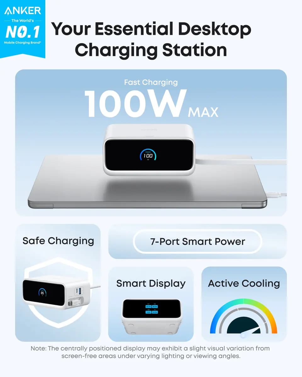 Anker Nano Charging Station (7-in-1, 100W) [125V~, 60Hz, 10A, 1,000W, USB-C1 + USB-C2 / C3: 67W Max +]