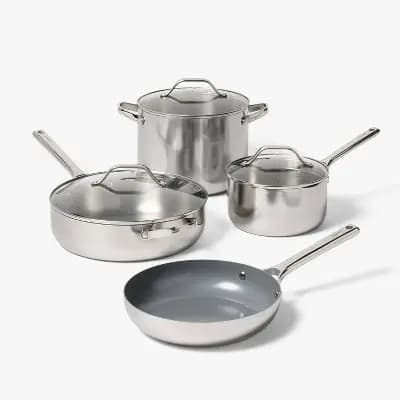 7pc Nonstick Ceramic Coated Stainless Steel Cookware Set - Figmint™ [Nonstick, Stainless Steel, 18/0 Stainless Steel, Nonstick]