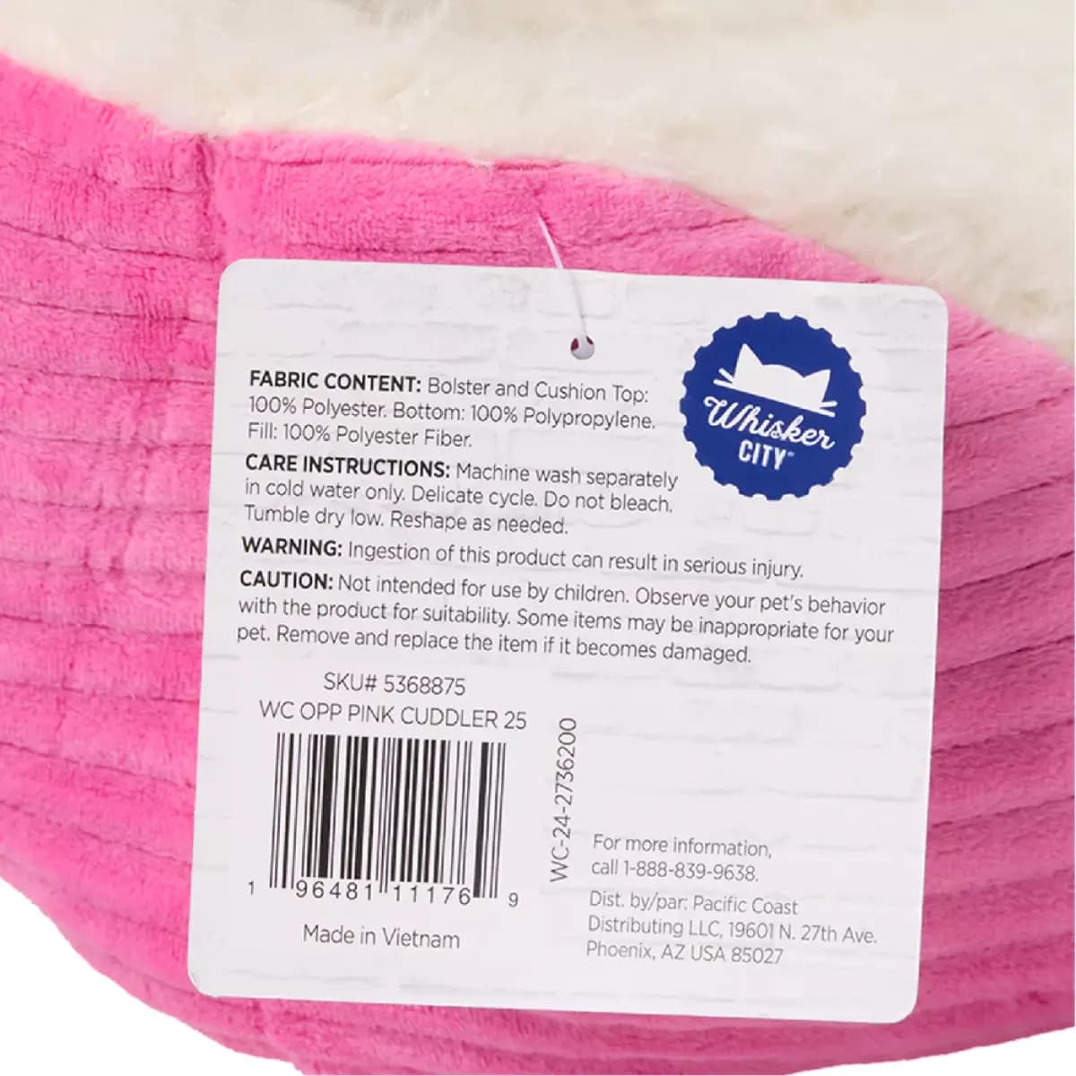 Whisker City® Pink Cuddler Cat Bed 15Lx18W [Brand Whisker City®, Includes 1 Cuddler Bed, Color Pink, White, Environment Indoors]