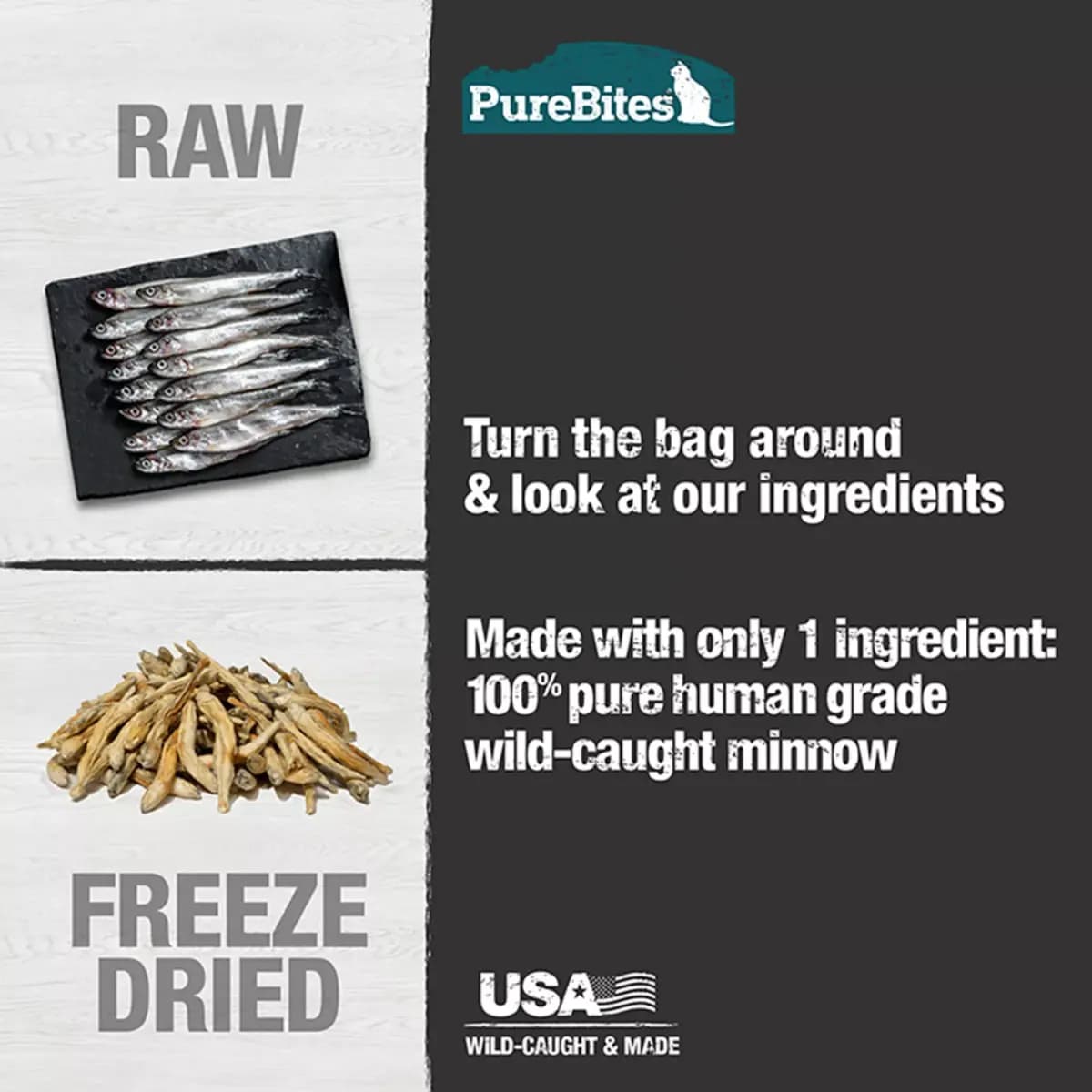 Purebites® Freeze Dried Cat Treat - Minnow 1.09 OZ [Species Cat, Brand PureBites, Food Type Freeze Dried, Breed Size All]