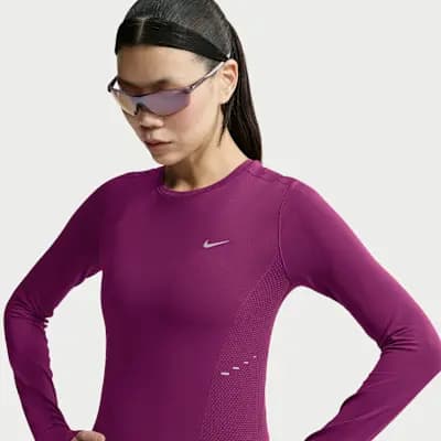 Nike Swift Women's Dri-FIT Seamless Long-Sleeve Running Top True Berry [True Berry, Thumbholes let you extend your coverage., Reflective details]