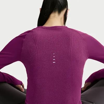 Nike Swift Women's Dri-FIT Seamless Long-Sleeve Running Top True Berry [True Berry, Thumbholes let you extend your coverage., Reflective details]