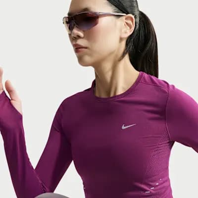 Nike Swift Women's Dri-FIT Seamless Long-Sleeve Running Top True Berry [True Berry, Thumbholes let you extend your coverage., Reflective details]