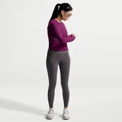 Nike Swift Women's Dri-FIT Seamless Long-Sleeve Running Top True Berry [True Berry, Thumbholes let you extend your coverage., Reflective details]