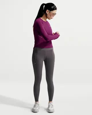 Nike Swift Women's Dri-FIT Seamless Long-Sleeve Running Top True Berry [True Berry, Thumbholes let you extend your coverage., Reflective details]