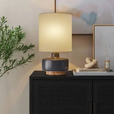 17"x9.5" Ceramic Table Lamp with Wood Base - Threshold™ [3.65 Pounds, Glazed, Saddle]