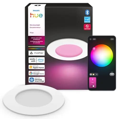 Philips Hue White and color ambiance Slim Downlight 4 inch [Beam angle 110, Nominal lifetime 35,000, Ambient temperature range -4 to +113 °F]