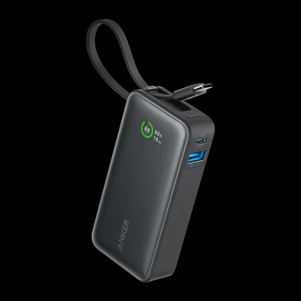 Anker Nano Power Bank (30W, Built-In USB-C Cable) [7.58 oz (215 g), 4.09 × 2.06 × 1.02 in (104 × 52.3 × 26 mm), 24W Max]