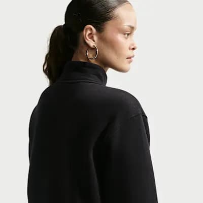Nike Studio Fleece Medium Weight Women's 1/4-Zip Top Total Black/Sail [Total Black/Sail, 320 GSM, 1/4-Zip design]