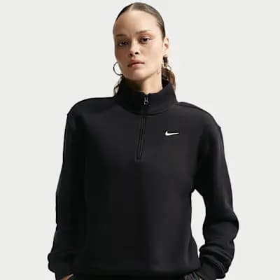 Nike Studio Fleece Medium Weight Women's 1/4-Zip Top Total Black/Sail [Total Black/Sail, 320 GSM, 1/4-Zip design]