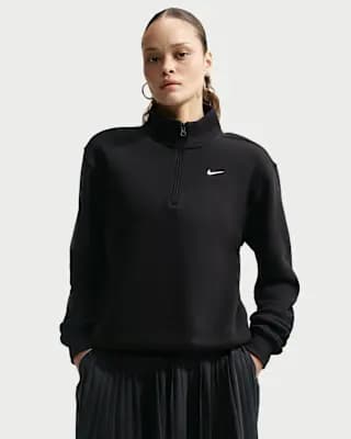 Nike Studio Fleece Medium Weight Women's 1/4-Zip Top Total Black/Sail [Total Black/Sail, 320 GSM, 1/4-Zip design]