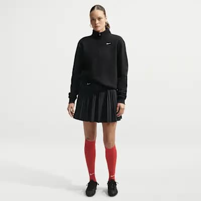 Nike Studio Fleece Medium Weight Women's 1/4-Zip Top Total Black/Sail [Total Black/Sail, 320 GSM, 1/4-Zip design]