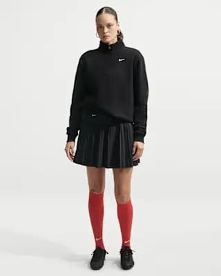 Nike Studio Fleece Medium Weight Women's 1/4-Zip Top Total Black/Sail [Total Black/Sail, 320 GSM, 1/4-Zip design]