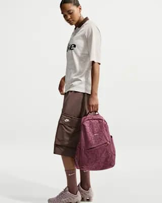 Nike Aura Floral Backpack (24L) Pink Smoke/Pink Smoke/ROSE GOLD BRL [Body: 100% nylon. Lining: 100% polyester, Spot clean, ONE SIZE]