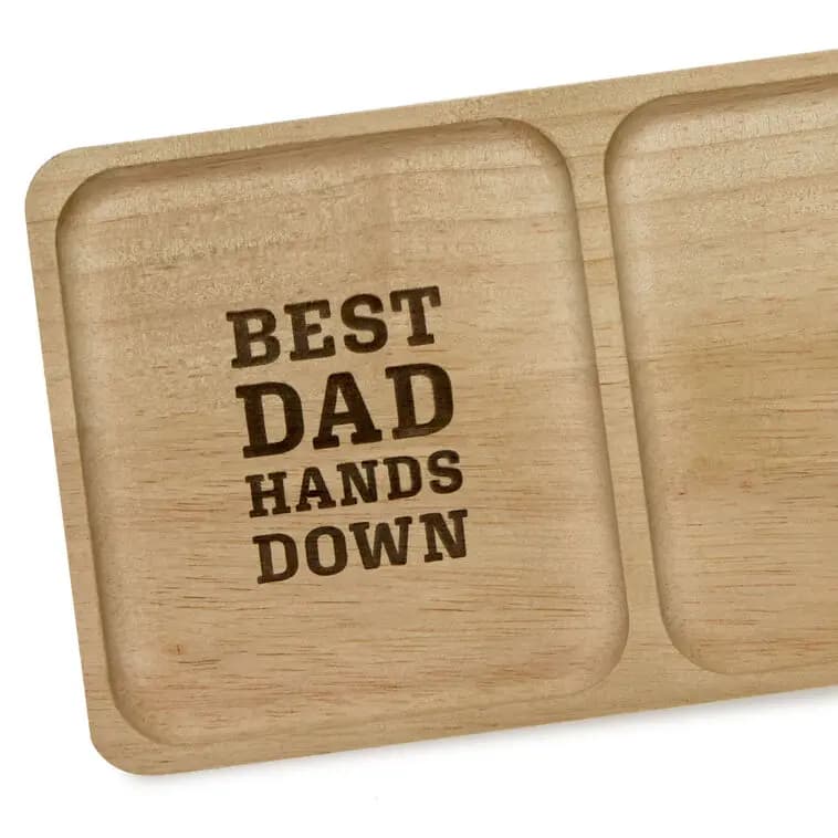 Best Dad Hands Down Trinket Tray Handprint Kit, 12x5 [Message On one end of tray: Best Dad Hands Down., Dimensions 12'' W x 1.25'' H x 5'' D, Material Wood., Count 1]