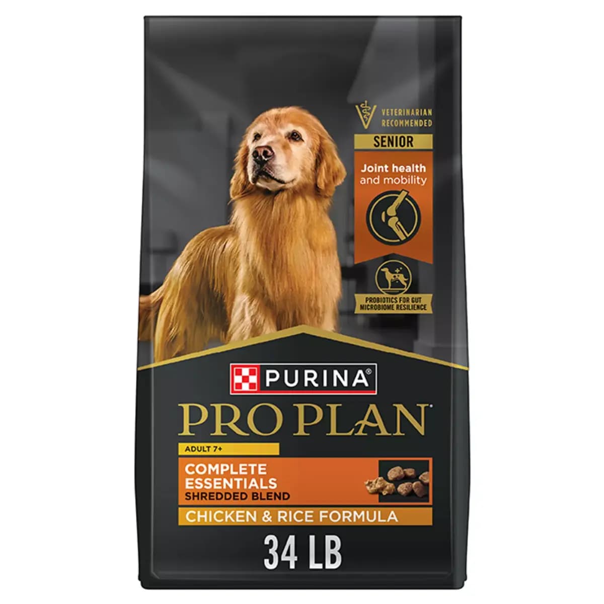 Purina Pro Plan Senior Dry Dog Food With Probiotics for Dogs, Shredded Blend Chicken & Rice Formula [Species Dog, Brand Pro Plan Complete Essentials, Food Type Kibble, Crunchy, Har