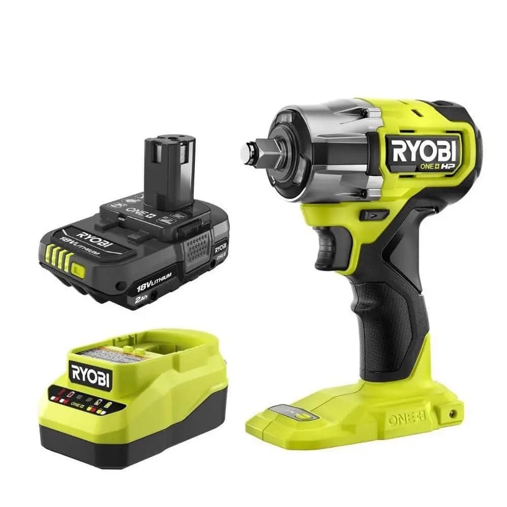 RYOBI 18V ONE+ HP Compact Brushless 4-Mode 1/2" Impact Wrench Kit [Torque Up to 275 ft-lbs., RPM (Auto) 0 - 850 / 0 - 2,100 / 0 - 2,800 / 0 - 2,200, Compact (Length) 5.4"]