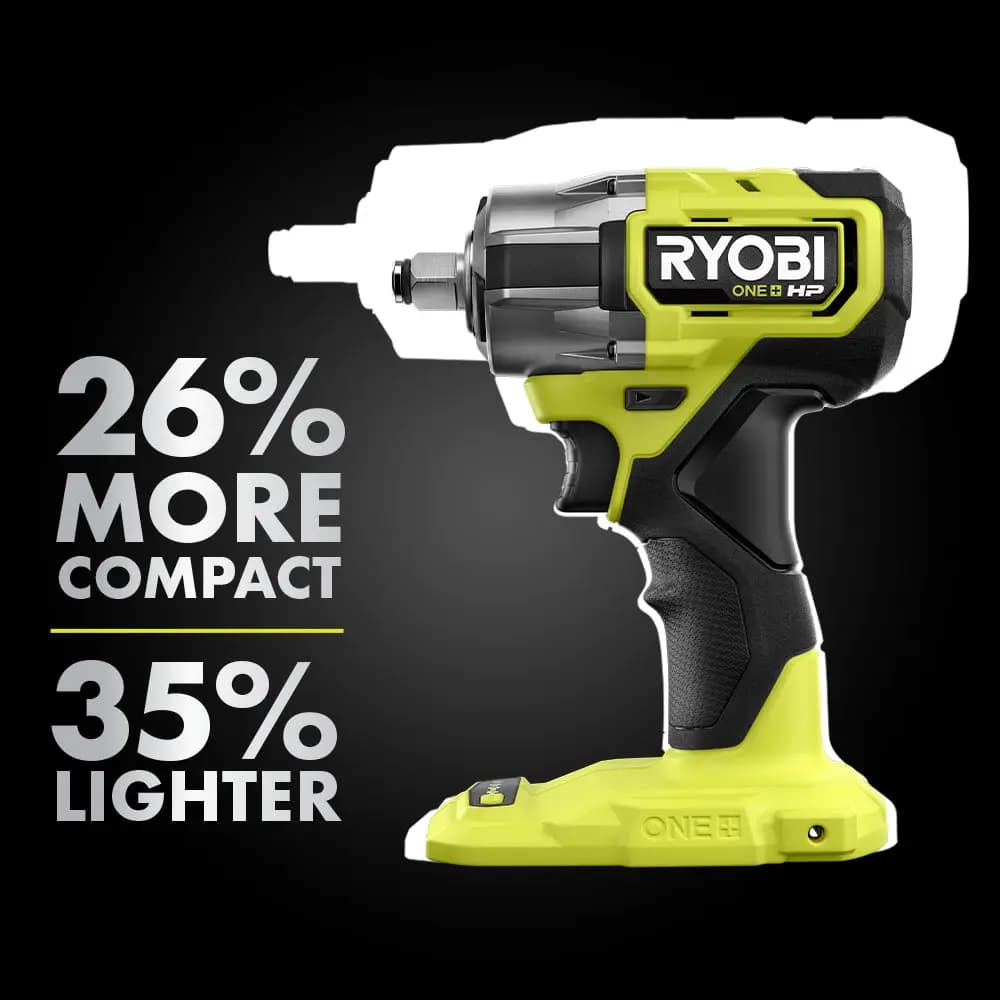 RYOBI 18V ONE+ HP Compact Brushless 4-Mode 1/2" Impact Wrench Kit [Torque Up to 275 ft-lbs., RPM (Auto) 0 - 850 / 0 - 2,100 / 0 - 2,800 / 0 - 2,200, Compact (Length) 5.4"]