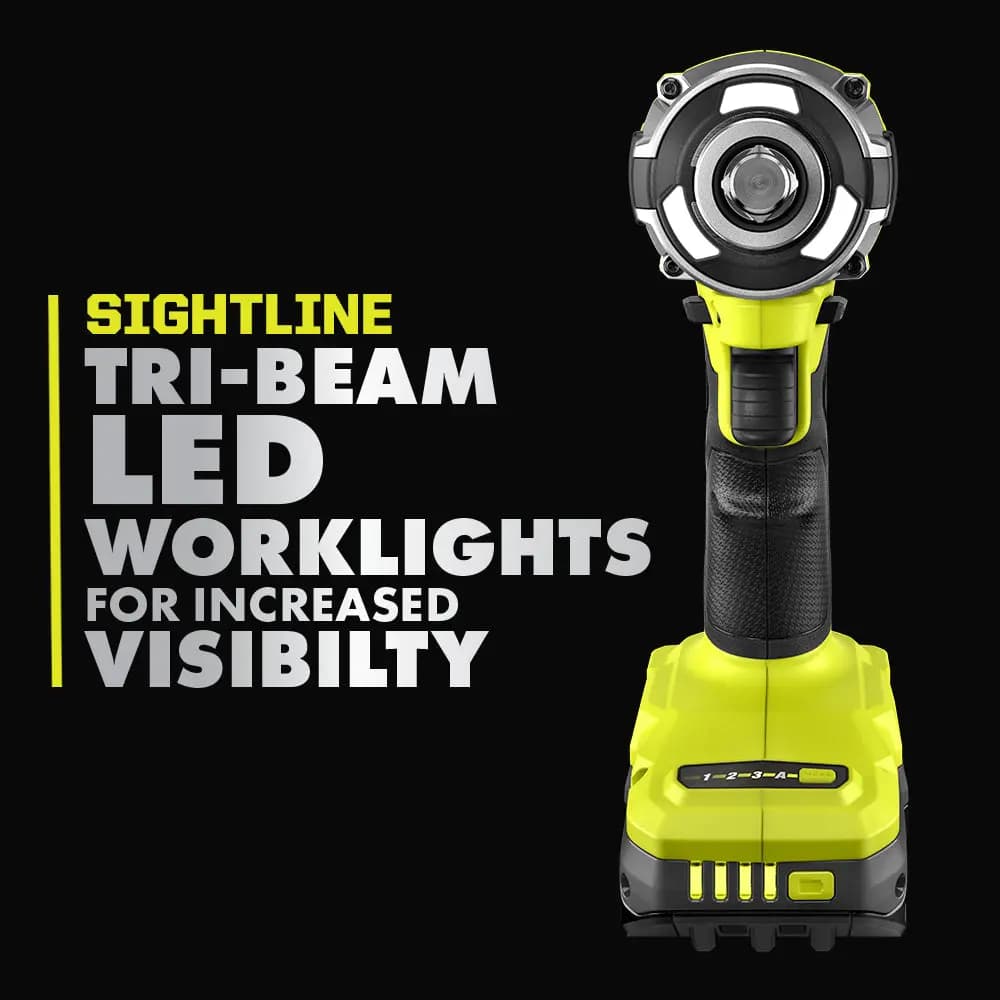 RYOBI 18V ONE+ HP Compact Brushless 4-Mode 1/2" Impact Wrench Kit [Torque Up to 275 ft-lbs., RPM (Auto) 0 - 850 / 0 - 2,100 / 0 - 2,800 / 0 - 2,200, Compact (Length) 5.4"]