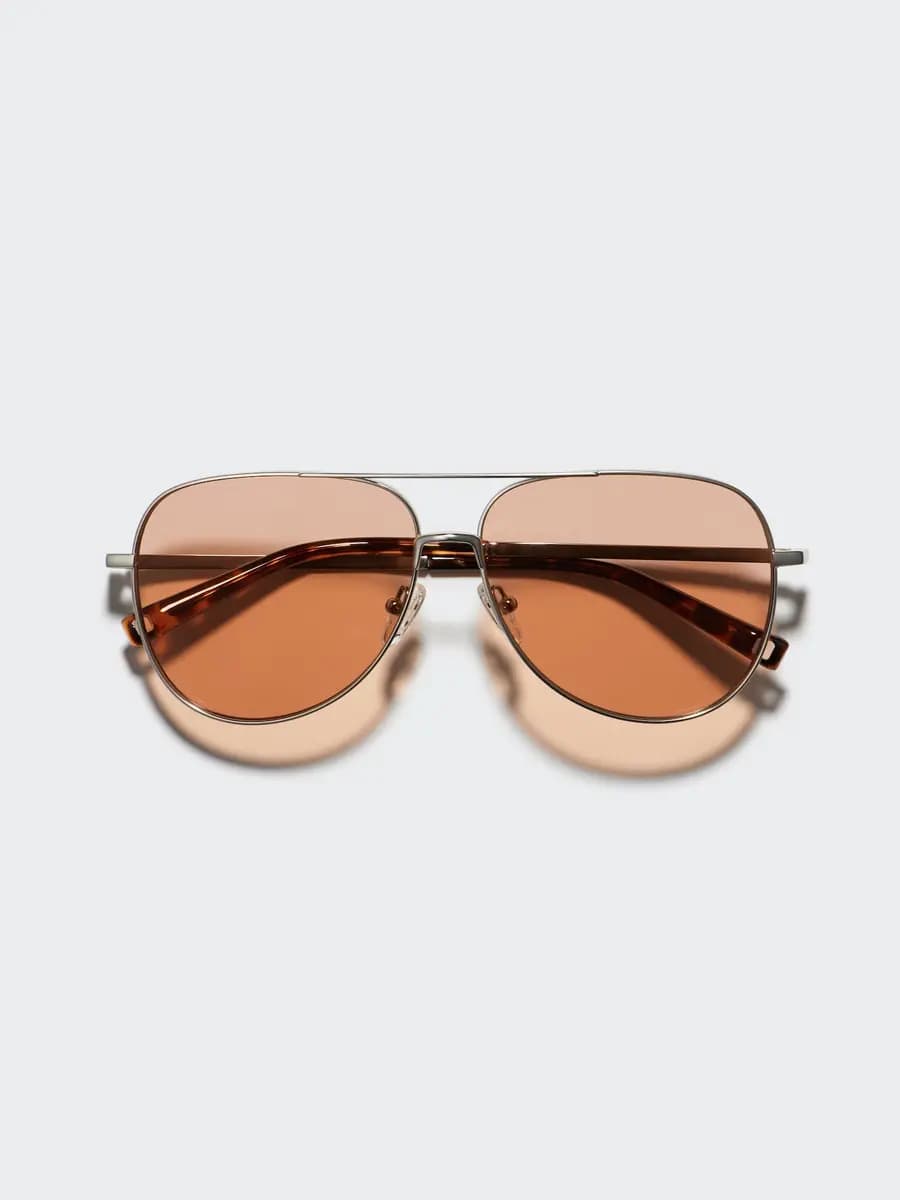 Uniqlo Metal Sunglasses Light Orange [Imported, UV400 lenses block approximately 99% of UV rays., Patterned metal frames with an elegant finish.]