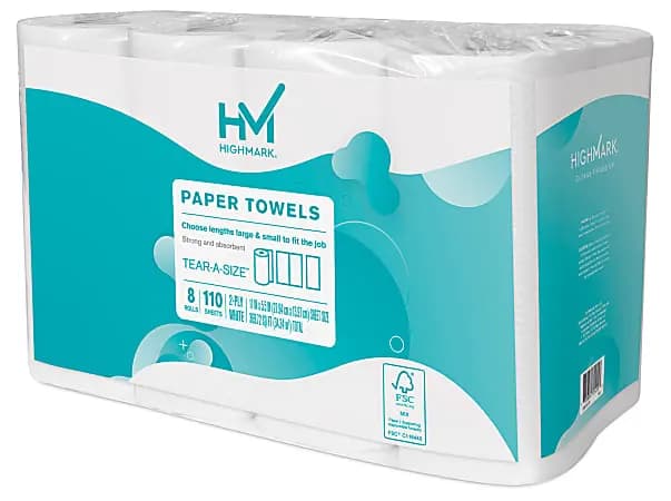 Highmark® Tear-A-Size® Kitchen 2-Ply Paper Towels, 5", White, 110 Sheets Per Roll, Pack Of 8 Rolls [color White, Paper Towel Size (Length) 11 in., Paper Towel Size (Width) 5.5 in.,