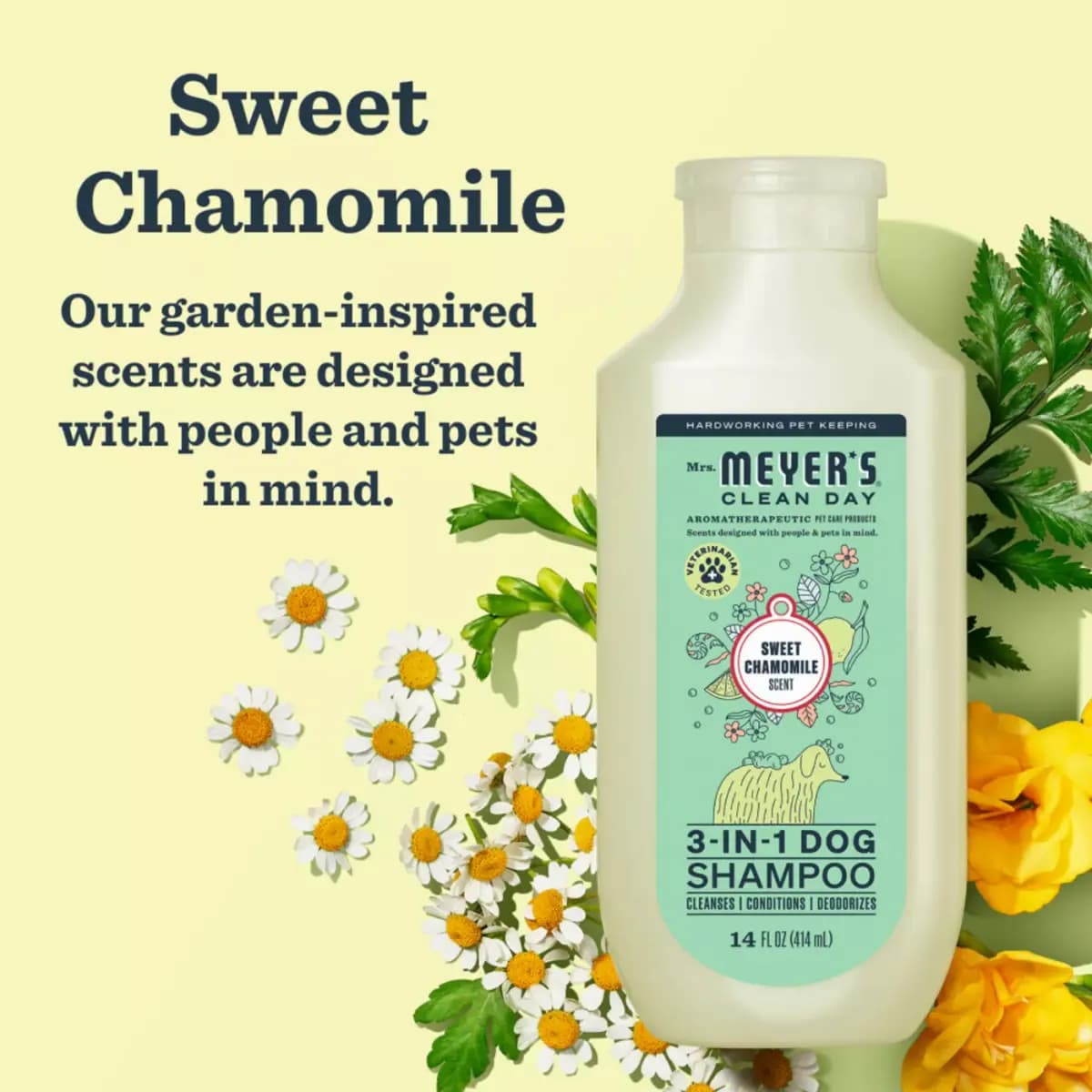 Mrs. Meyer's® 3-in-1 Dog Shampoo & Conditioner - Sweet Chamomile 14 oz [Intended For Dogs, Includes 1 - 14oz bottle, Dimensions "Unit Depth - 1.85in, Pet Weight No pet weight restr