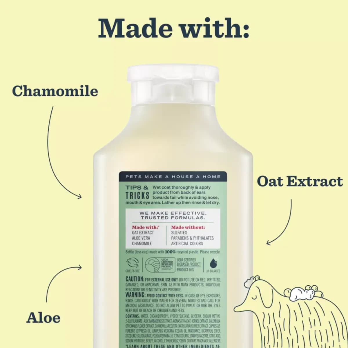 Mrs. Meyer's® 3-in-1 Dog Shampoo & Conditioner - Sweet Chamomile 14 oz [Intended For Dogs, Includes 1 - 14oz bottle, Dimensions "Unit Depth - 1.85in, Pet Weight No pet weight restr