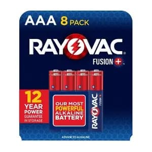 Rayovac Fusion 8pk AAA Batteries – Alkaline Battery: Single-Use, 1.5V, 8 Count [Weight 11 Grams, Volts 1.5 Volts, Package Quantity 8, Rechargeable Single-Use]