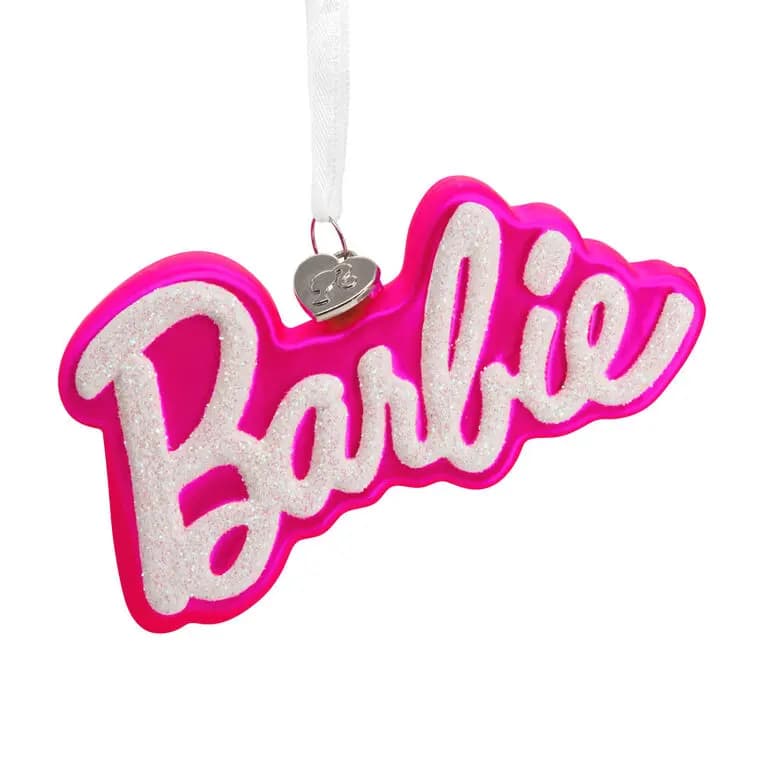 Barbie™ Logo Blown Glass Hallmark Ornament [Dimensions 4.5 x 2.5 x 1, Material Glass ornament with hanger attachment., Count One Hallmark Christmas ornament., Item number 3HCM3702]