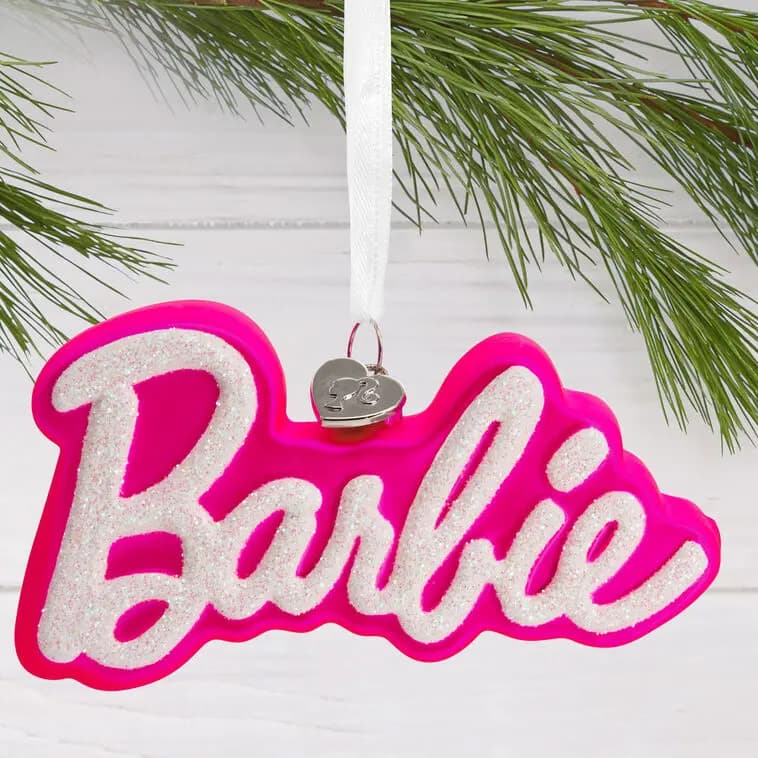 Barbie™ Logo Blown Glass Hallmark Ornament [Dimensions 4.5 x 2.5 x 1, Material Glass ornament with hanger attachment., Count One Hallmark Christmas ornament., Item number 3HCM3702]