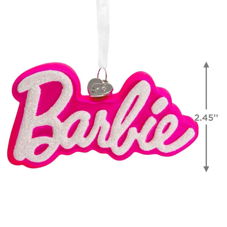 Barbie™ Logo Blown Glass Hallmark Ornament [Dimensions 4.5 x 2.5 x 1, Material Glass ornament with hanger attachment., Count One Hallmark Christmas ornament., Item number 3HCM3702]