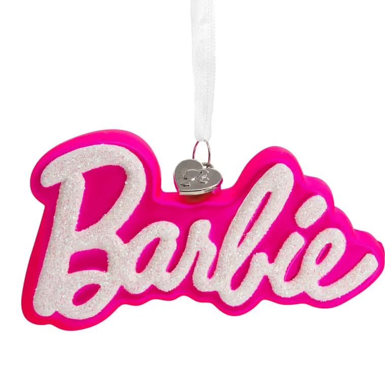 Barbie™ Logo Blown Glass Hallmark Ornament [Dimensions 4.5 x 2.5 x 1, Material Glass ornament with hanger attachment., Count One Hallmark Christmas ornament., Item number 3HCM3702]
