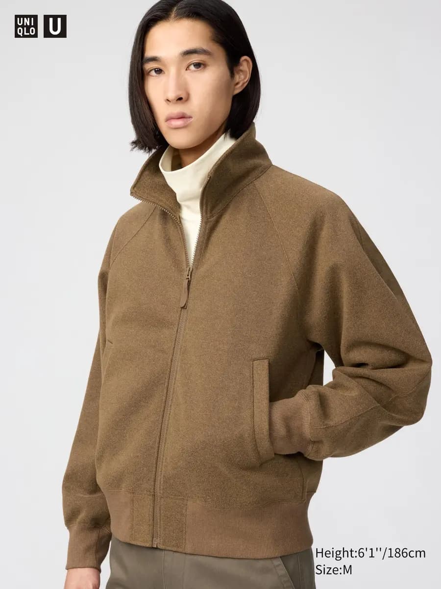 Uniqlo Brushed Full-Zip Blouson Brown [Imported, Machine wash cold, gentle cycle, Dry clean, Perfect for layering or wearing on its own.]