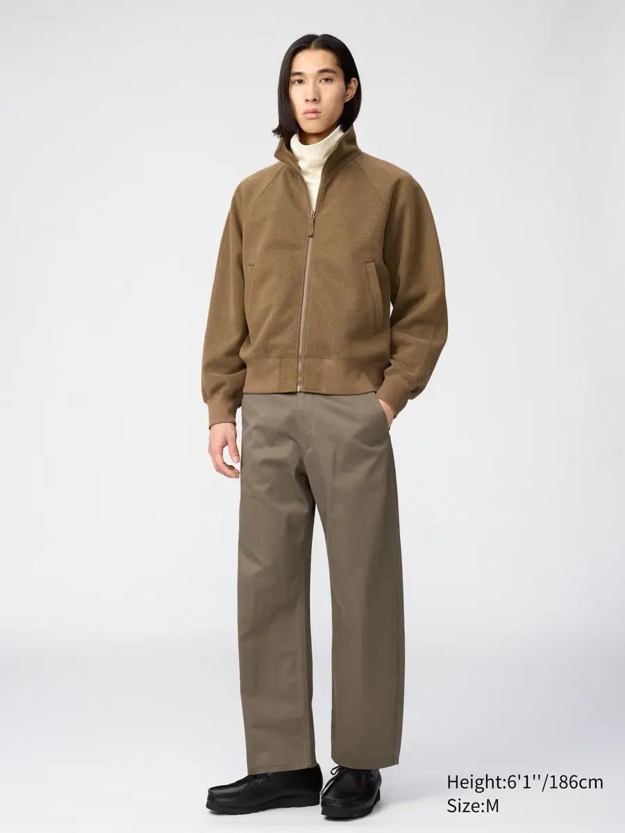 Uniqlo Brushed Full-Zip Blouson Brown [Imported, Machine wash cold, gentle cycle, Dry clean, Perfect for layering or wearing on its own.]
