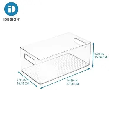 iDESIGN Kitchen Binz Plastic Deep Stackable Organizer with Handle: Clear Kitchen Cabinet Storage, 14.5" x 8" x 6" [Plastic, 1.6 Pounds, Spot or Wipe Clean]