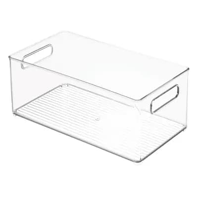 iDESIGN Kitchen Binz Plastic Deep Stackable Organizer with Handle: Clear Kitchen Cabinet Storage, 14.5" x 8" x 6" [Plastic, 1.6 Pounds, Spot or Wipe Clean]