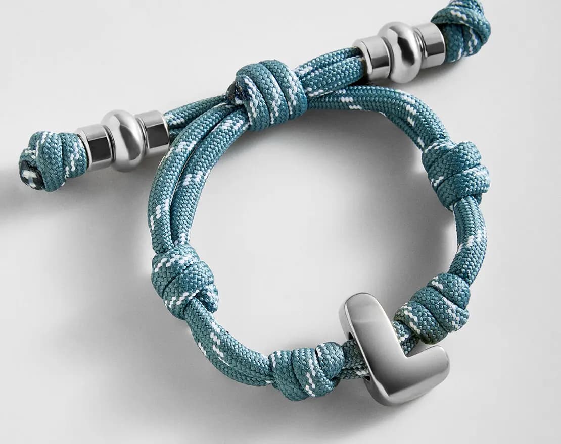 BaubleBar Knotty Initial Custom Bracelet - Dusty Blue Single Letter Gold [Adjustable pull-tie so you can get a perfect fit, Personalized with the capital letter of yo, Choose from 