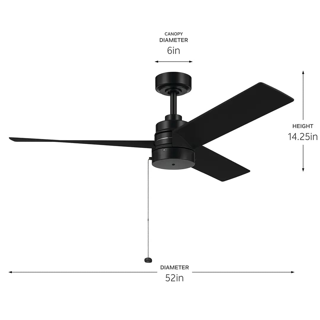 Kichler Spyn Lite Ceiling Fan Black | Black [Attribute 52", Attribute 3 Blades, Diameter 52]