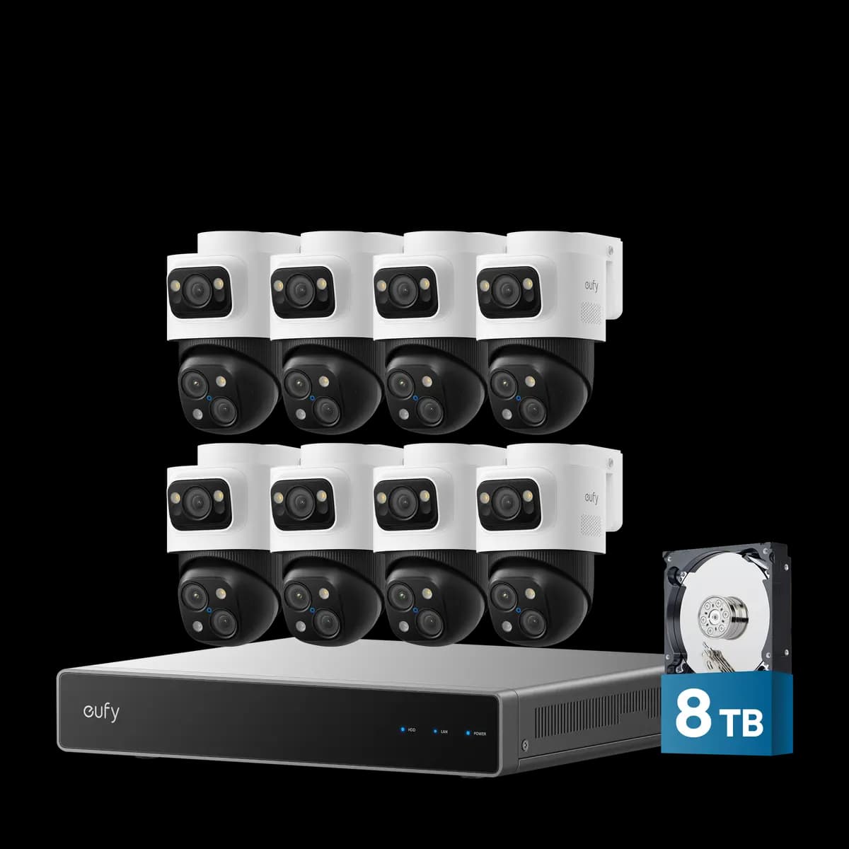 eufy 4K NVR S4 Max 8-Camera Kit with 8 TB HDD [Bullet 4K, PTZ 2K+2K, 16MP Triple Lens, 360° PTZ, 8× Hybrid Zoom(3× Optical Zoom)]