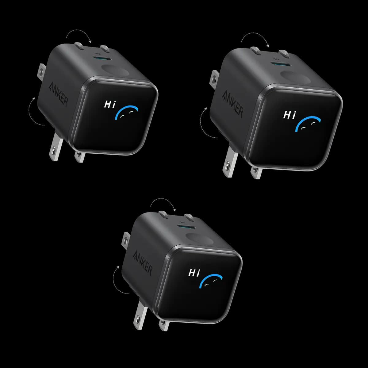 Anker Nano Charger (45W, Smart Display, 180° Foldable, 3-Pack) [100-240V~ 50 / 60Hz, 1.5A Max, 5V⎓3A / 9V⎓3A / 15V⎓3A / 20V⎓2.25A (45W Max), 45W Max]
