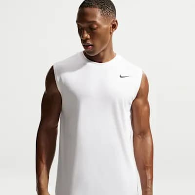 Nike Men's Dri-FIT Sleeveless Training Top White/Black [White/Black, 100% polyester, Machine wash]