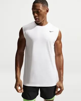 Nike Men's Dri-FIT Sleeveless Training Top White/Black [White/Black, 100% polyester, Machine wash]