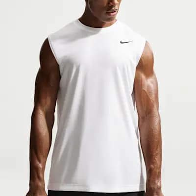 Nike Men's Dri-FIT Sleeveless Training Top White/Black [White/Black, 100% polyester, Machine wash]