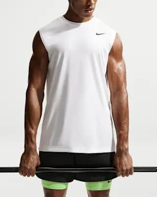 Nike Men's Dri-FIT Sleeveless Training Top White/Black [White/Black, 100% polyester, Machine wash]