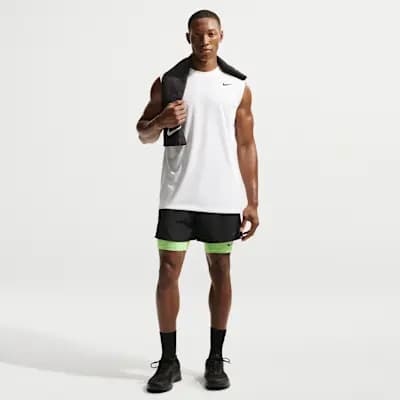 Nike Men's Dri-FIT Sleeveless Training Top White/Black [White/Black, 100% polyester, Machine wash]
