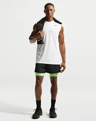 Nike Men's Dri-FIT Sleeveless Training Top White/Black [White/Black, 100% polyester, Machine wash]