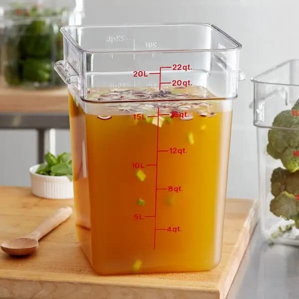 Cambro Clear Square Food Storage Container (22 Qt.) [Length 11 1/4 Inches, Width 12 1/4 Inches, Height 15 3/4 Inches, Capacity 22 qt.]