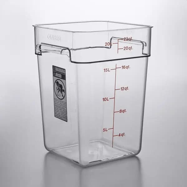 Cambro Clear Square Food Storage Container (22 Qt.) [Length 11 1/4 Inches, Width 12 1/4 Inches, Height 15 3/4 Inches, Capacity 22 qt.]