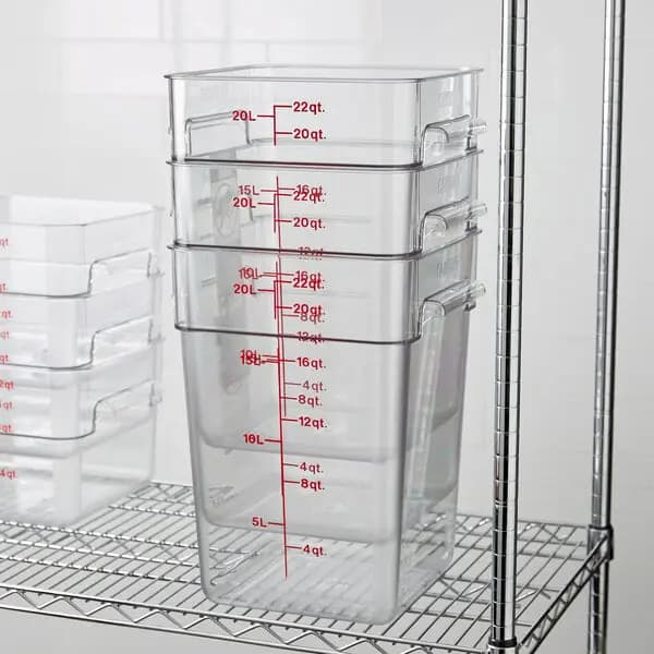 Cambro Clear Square Food Storage Container (22 Qt.) [Length 11 1/4 Inches, Width 12 1/4 Inches, Height 15 3/4 Inches, Capacity 22 qt.]