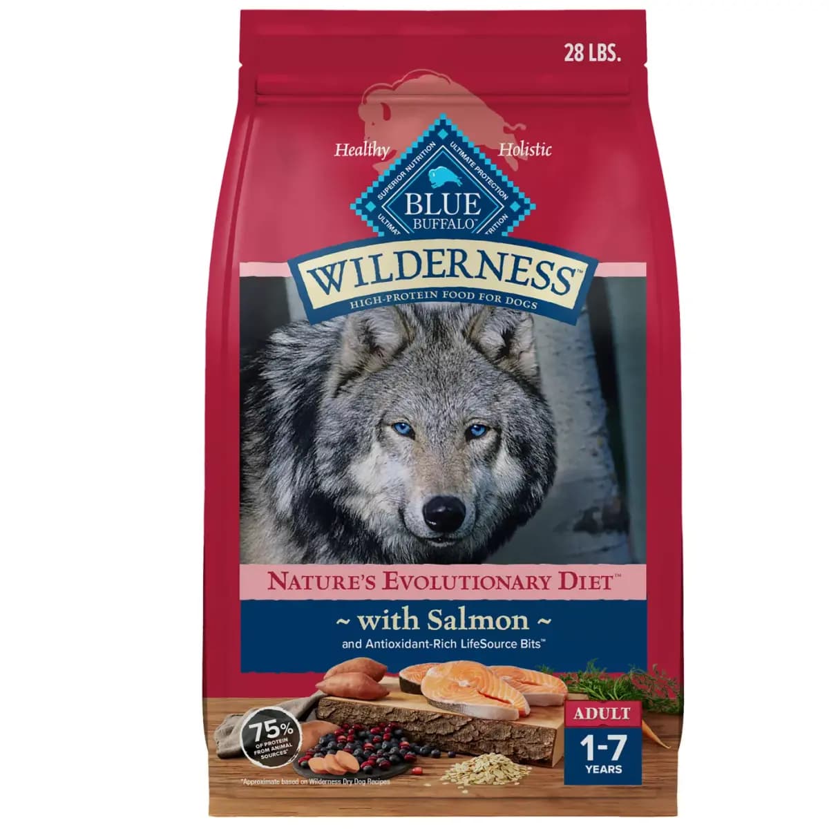 Blue Buffalo Wilderness High Protein, Salmon with Wholesome Grains Adult Dry Dog Food [Brand Blue Buffalo, Food Type Kibble, Breed Size All, Life Stage Adult]